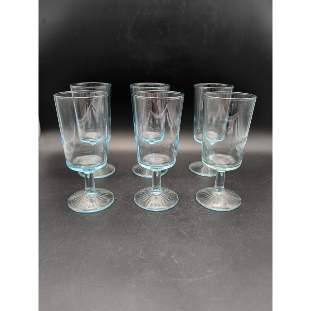 Set of 6 Vtg Libbey Star Sapphire Water Goblets Duz Detergent Promo Glass GLOW